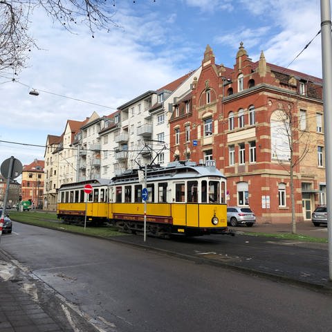 Straßenbahn des Straßenbahnmuseums Karlsruhe in der Gerwigstraße.  (Foto: SWR, Alexander Schweitzer)