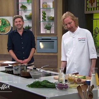 Moderator Johannes Zenglein und Koch Stephan Hentschel im ARD Buffet