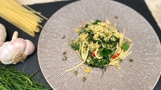 Spaghetti aglio e olio mit Mönchsbart