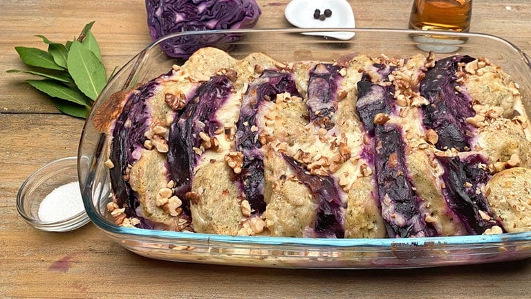 Knödel-Rotkohl-Auflauf