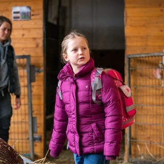 Carlotta bei den Pferdeställen in Bernds Gestüt