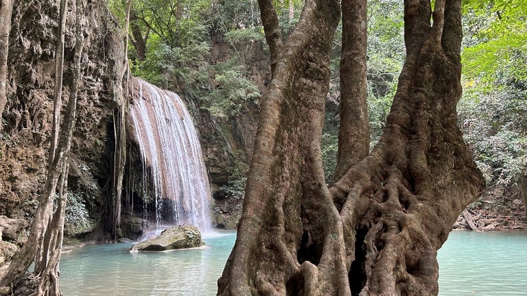 Im Erawan Nationalpark fällt das Wasser in sieben Etappen in die Tiefe.