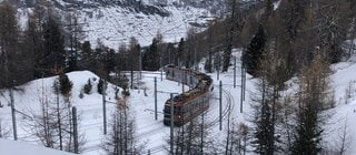 Kurve hinter der Station Riffelalp – kurz danach befindet sich die Baumgrenze.