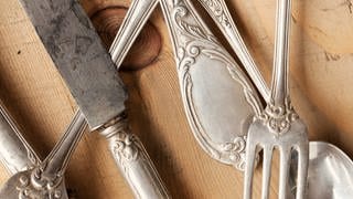 Altes Silberbesteck, Messer und Gabel
