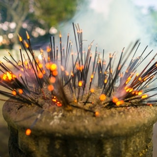 Räucherstäbchen in einem Tempel