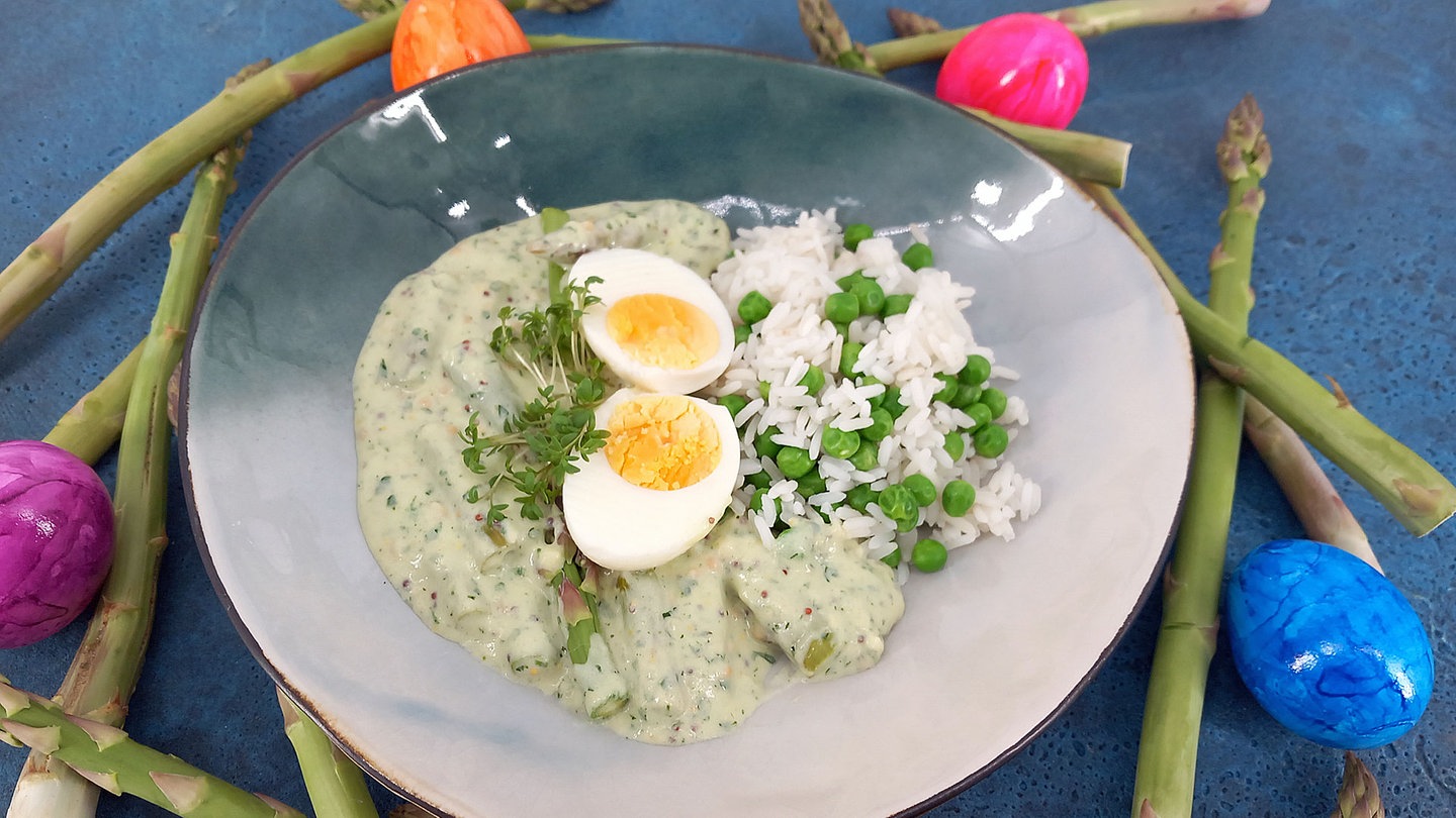 Eier in Kräutersoße mit Erbsenreis - Rezepte - Kaffee oder Tee - TV