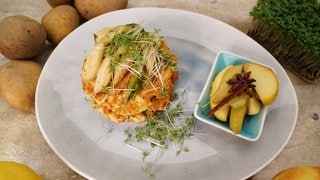 Kartoffelpuffer mit Spargel-Kresse-Salat