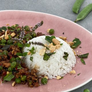 Hackfleisch mit Erbsen und Reis 