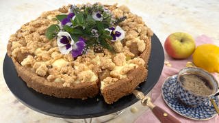 Apfelkuchen mit Vanille-Schokocreme und Streuseln