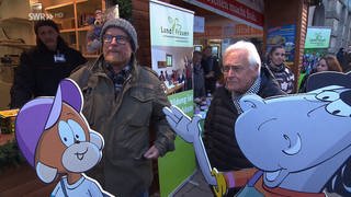 Die Äffle und Pferdle Synchronsprecher Heiko Volz und Volker Lang auf dem Stuttgarter Weihnachtsmarkt