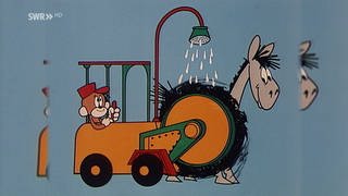 Äffle wäscht Pferdle mit einem umgebauten Traktor