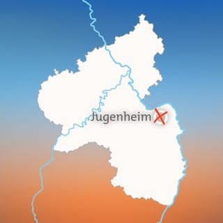 Karte von Rheinland-Pfalz, auf der Jugenheim gekennzeichnet ist