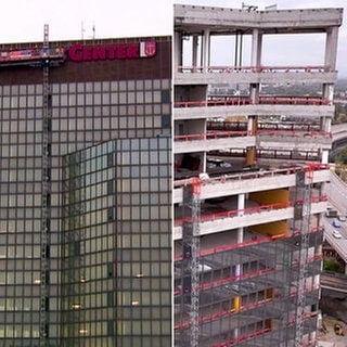 Vom Ludwigshafener Rathaus-Center steht nur noch ein Gerippe