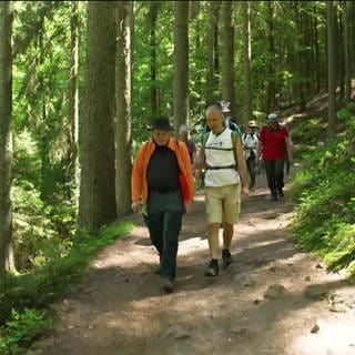 Jürgen Wachowski mit einem Wandergast beim wandern