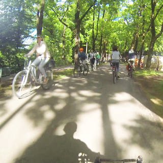 Radweg mit zahlreichen Radfahrern auf der Strecke