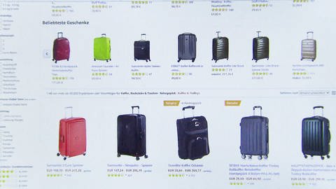 Webseite mit Preisvergleichen von Reisekoffern
