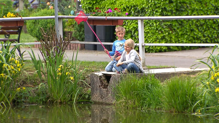 Hierzuland Buborn, Kinder an Weiher