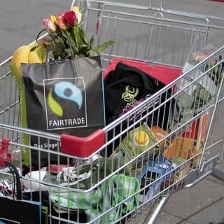 Einkaufswagen mit Fairtrade-Produkten 