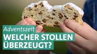 Eine Person hält einen Christstollen; Christstollen, Adventszeit, Weihnachen, Stollen