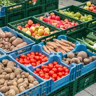 Gemüse auf dem Markt: Frisches Obst und Gemüse helfen, auch Alzheimer-Demenz vorzubeugen.