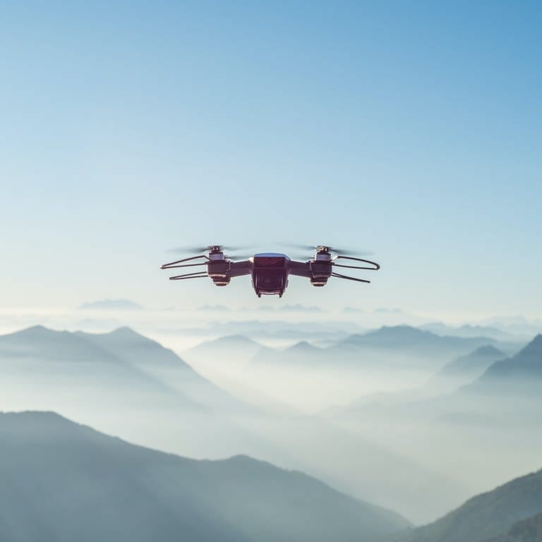 Drohne fliegt über Bergpanorama. Wie viel sollte eine vernünftige Drohne kosten und wer darf sie fliegen?