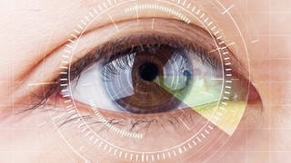 Symbolbild: Ein braunes Auge mit Kreisen über dem Auge, die es abmessen für die Laseroperation. Die volle Sehkraft wieder herstellen: Eine Laser-OP der Augen kann Weit- und Kurzsichtigkeit korrigieren. Wichtig ist das richtige Laserverfahren und die Nachsorge.